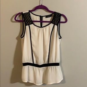 The Limited Sleeveless Cream Peplum Blouse With Black Trim